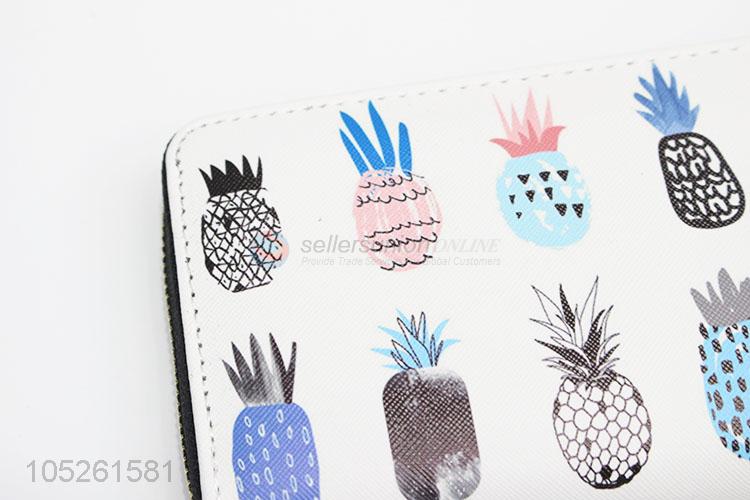 Promotional Woman PU Leather Cute Pineapple Long Zipper Wallet