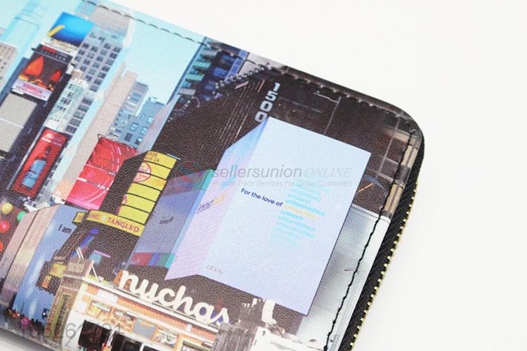 Charming Love Gift PU Leather Famous Time Square Printed Woman Wallet