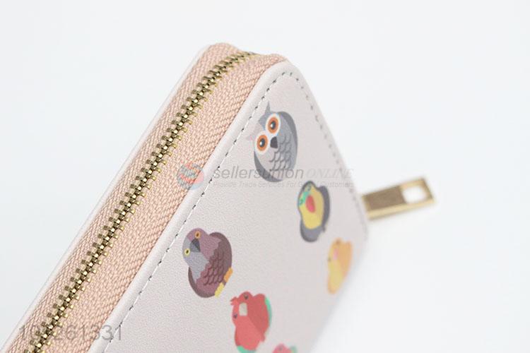 Cartoon Birds Pattern PU Leather Women Long Wallet