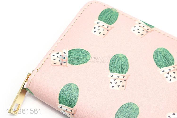 Chic Gift PU Leather Woman Cute Cactus Printed Clutch Wallet