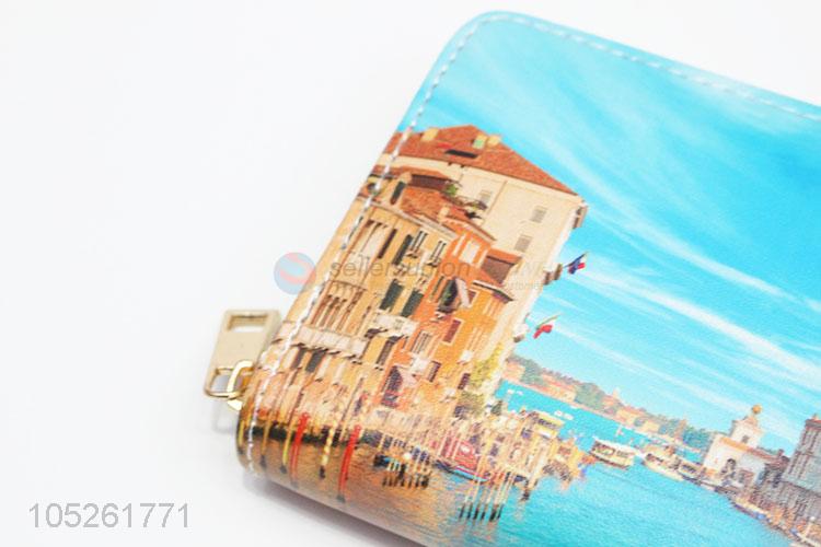 Beautiful Buildings Printed PU Leather Travel Woman Long Wallet