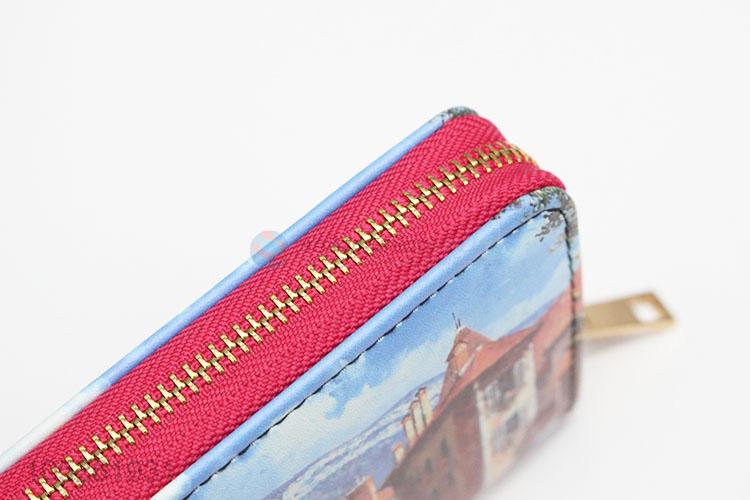 Elegant Beautiful Landscape Printed Clutch PU Leather Woman Wallet