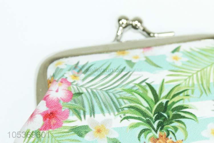 Low Price Pu Clip-Clasp Pineapple Printed Coin Purse