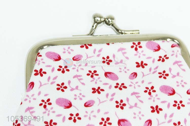 Fashion Design Latest Pink Little Flower Printed Zipper Coin Purse