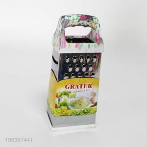 Family use stainless steel four-side grater with sunflower printed handle