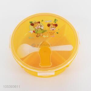 Bottom price round plastic lunch box with spoon for kids