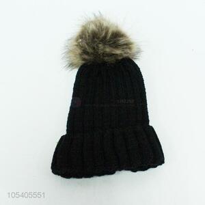 Factory price black knittin cap for woman