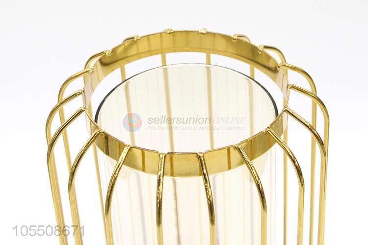 Popular design golden metal vase glass vase for home decor