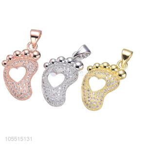 Pretty Little Feet Shape Inlay Zircon Pendant DIY Diamond Necklace Accessories