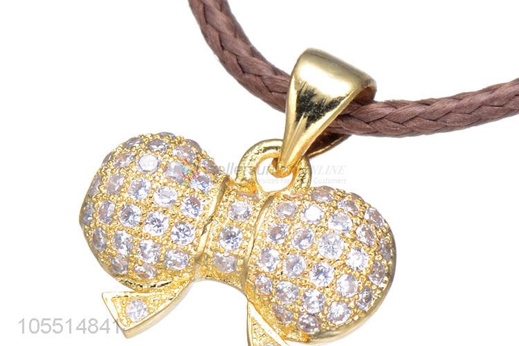 New Design Inlay Zircon Bowknot Shape Pendant DIY Necklace Accessories