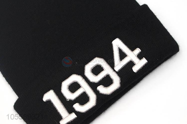 Wholesale Number Embroidery Knitted Hat Cuff Beanie