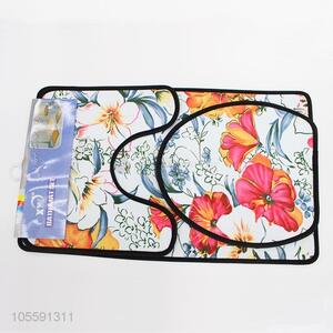 China Supply Flower Printed 3pcs Non-slip Water Absorb Bathroom Mats Set