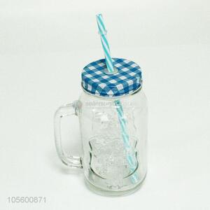 Remarkable quality transparent glass cup with staw