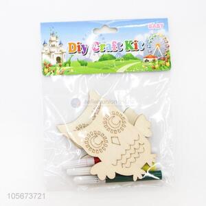 New Design Owl Shape Wooden DIY Coloring Ornament Kit