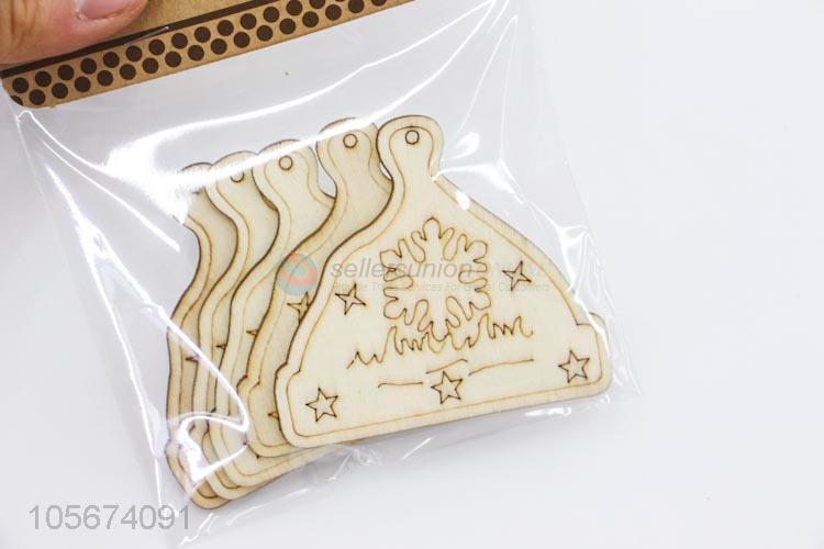 Cartoon Christmas Hat Shape Wooden Hanging Embellishments Set