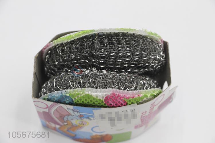 Top quality kitchen supplies steel wire ball with printed cleaning cloth