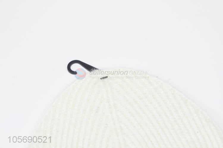 Cheap Professional Whire Winter Warm Knitting Hat with Rhinestone