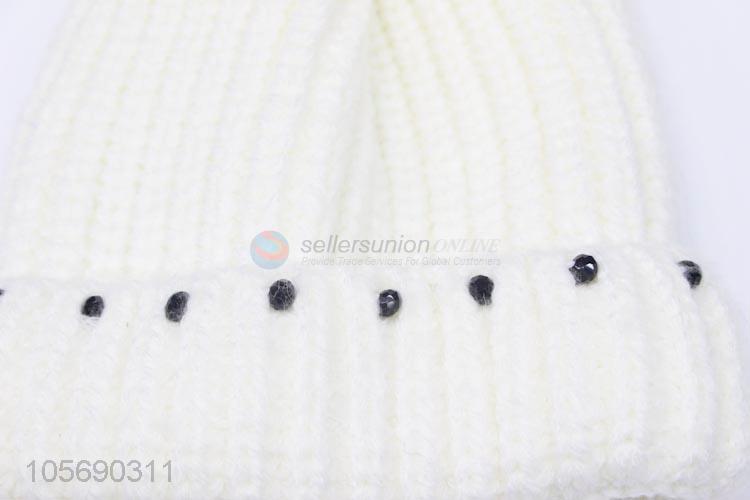 Chinese Factory Girl White Winter Warm Knitting Hat