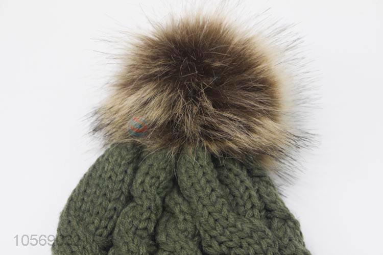 Factory Price Green Winter Warm Knitting Hat for Woman