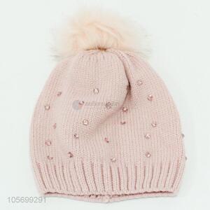 Hot Selling Winter Women Knitted Cap With Pompon Ball