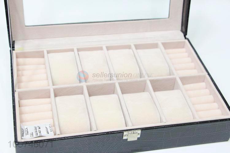 New arrival rectangle multi-grid pu ring jewelry storage box