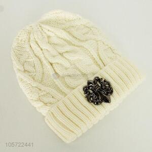 Fashion unisex winter acrylic knitting hats with decoraitve cross