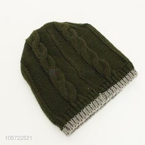 Deep green acrylic knitted winter warm hats