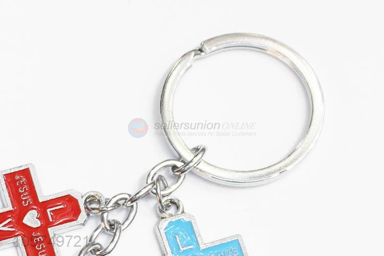 High quality cross shape zinc alloy key chains enamel metal keyrings