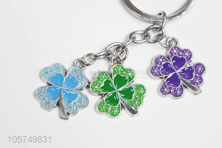 Wholesale four-leaf clover shape zinc alloy key chains enamel metal keyrings