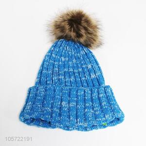 Popular adult acrylic knitted winter hat with hair bulb