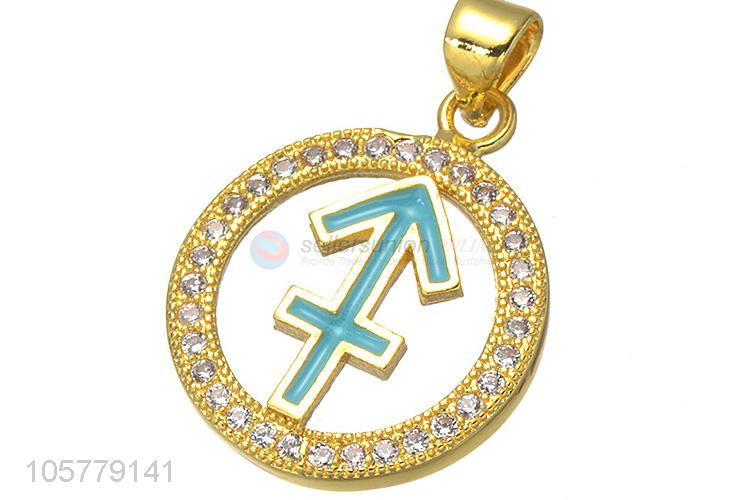 Latest Constellation Symbol Inlay Zircon Copper Necklace Pendant