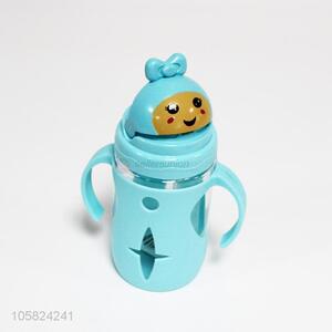 Best quality cute plastic children  water bottle with straw and handle strap