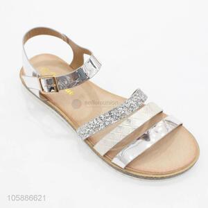 Professional supply fashion women silver pu leather flat sandals