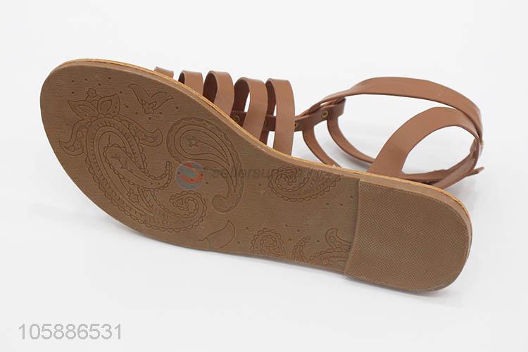 New design women sandals ladies laser cut pu flat sandals