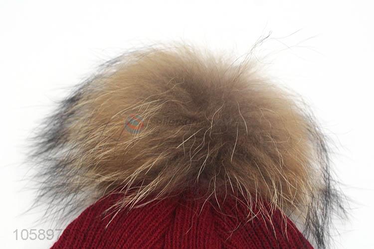 Custom Ladies Winter Warm Beanie Cap Wit Fur Pompon Ball