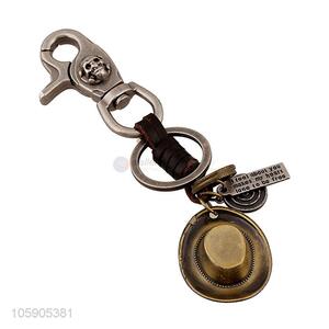 China manufacturer weave leather key chain with retro hat charms