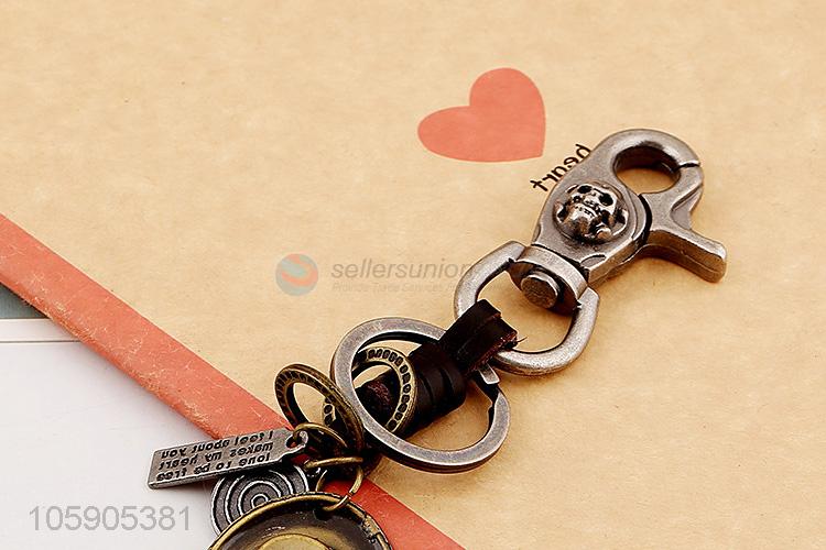 China manufacturer weave leather key chain with retro hat charms