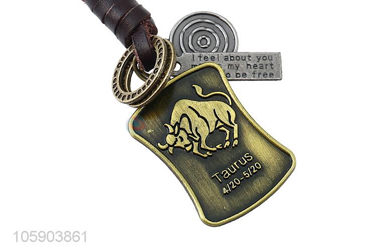 Wholesale new weave leather key chain with retro shield charms