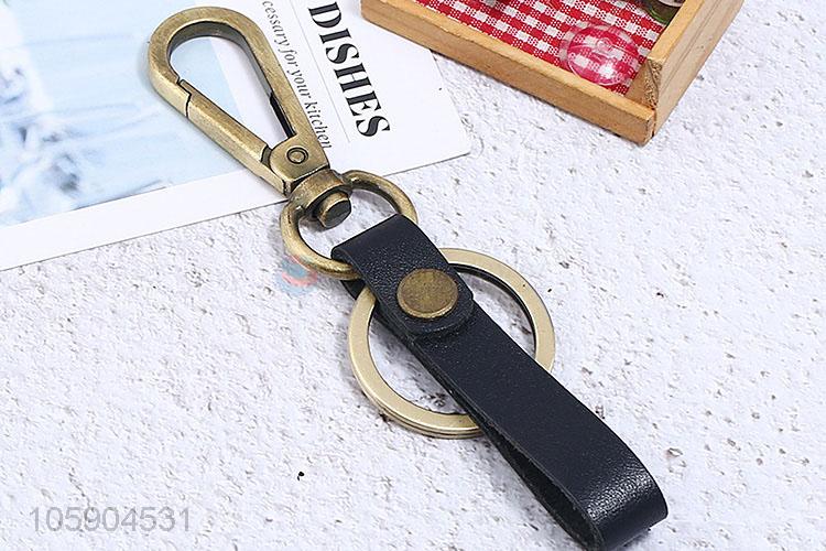 Promotional cheap retro alloy genuine leather key chain