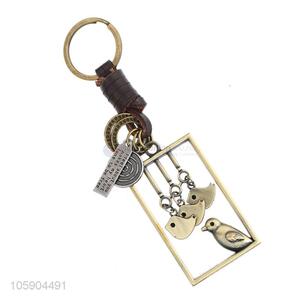 OEM factory retro alloy bird pendant weaving leather key chain