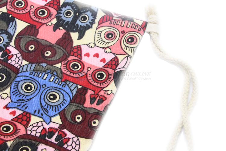 Good Factory Price Owl Pattern Hemp Rope Canvas Backpack