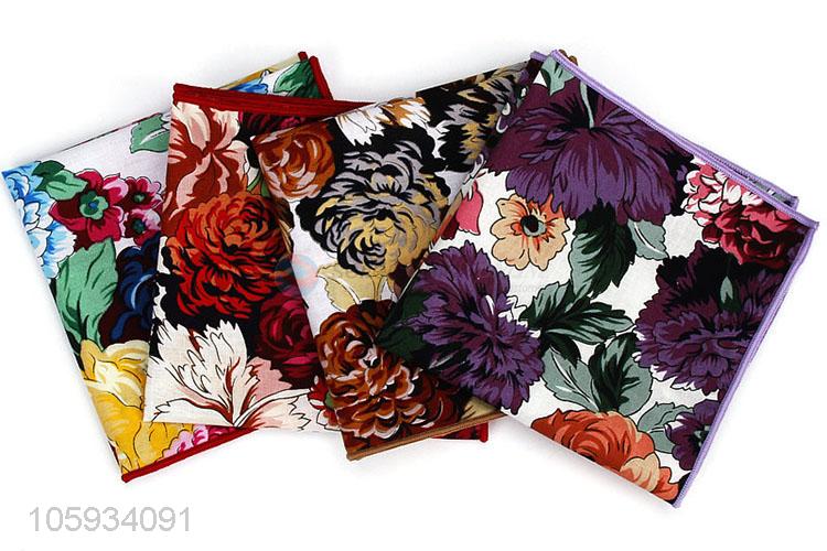 Custom Flower Pattern Cotton Pocket Handkerchief For Man