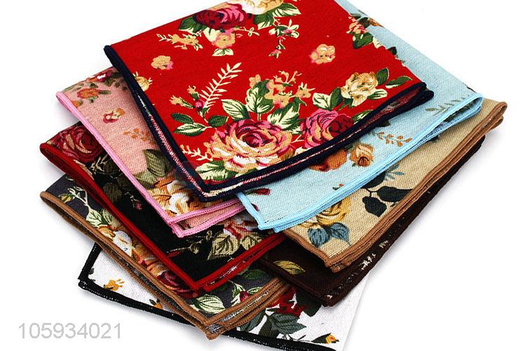 Popular Flower Pattern Cotton Pocket Handkerchief For Man