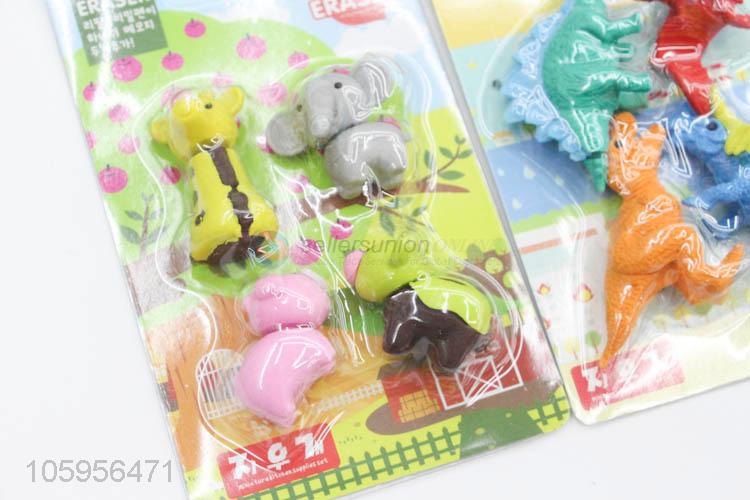 Hot selling custom cute novelty animal eraser set for kids