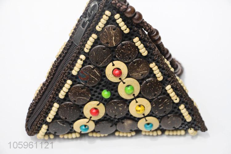 High Quality Handmade Triangle Handbag With Beads Handle