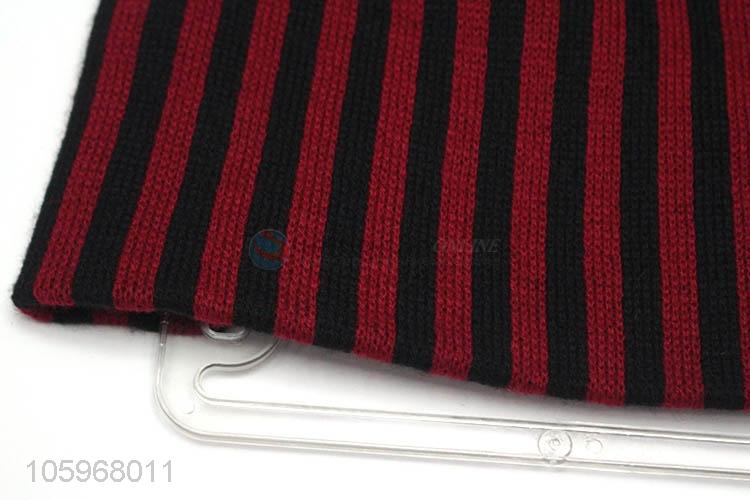 Good quality red vertical striped knit winter warm hat