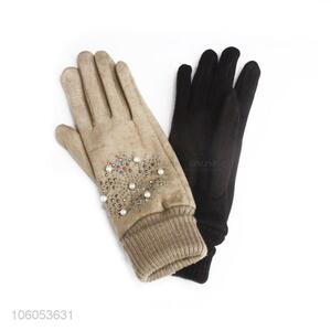 Custom Ladies Windproof Warm Gloves With Pearls