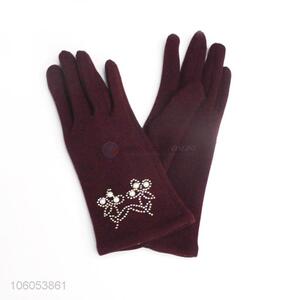 Fashion Style Velvet Lining Windproof Warm Gloves For Lady