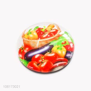 New style vegetables pattern round glass fridge magnet
