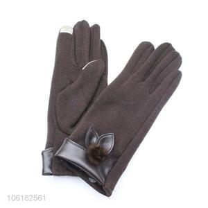 Wholesale Leather Rabbit Ear Design Winter Warm Gloves